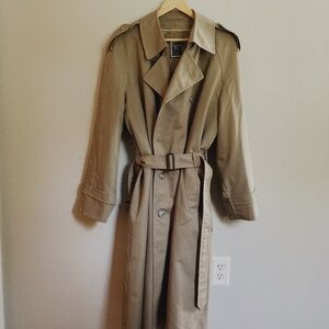 Vintage Christian Dior Belted Double Breasted Wool Lined Midi Trench Coat L